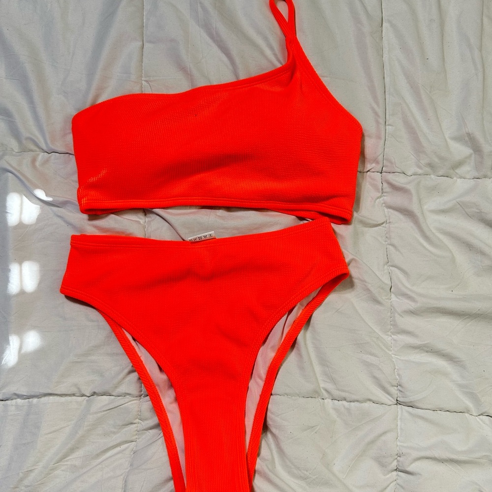 Vibrant Orange One-Shoulder Bikini Set